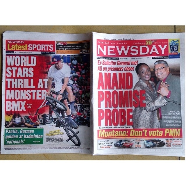 Trinidad & Tobago National Newspaper 29 April 2014 Viki WON!